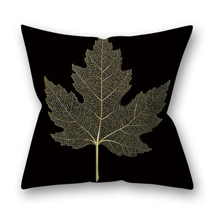 Fundas de almohada de 45x45 cm con diseño de hojas doradas de DecorBites™ - Decoración nórdica para sofá negro