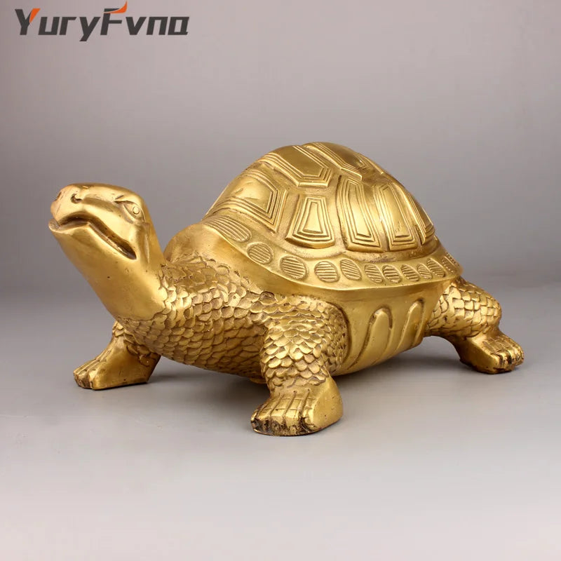 DecorBites™ Brass Turtle Feng Shui Statue for Wealth Luck - Home & Office Decor