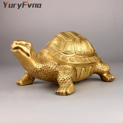 DecorBites™ Brass Turtle Feng Shui Statue for Wealth Luck - Home & Office Decor