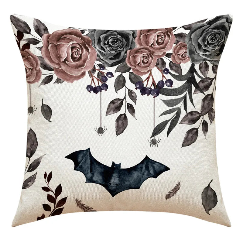 Decorbites™ Halloween-Kissenbezug-Set – Festive Bezüge für Sofakissen mit Druck von Kürbis, Katze und Hexenhut.