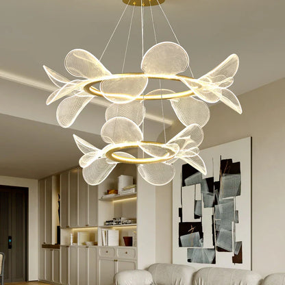 DecorBites™ Gold Ring LED Pendant Light with Adjustable Dimming and Clear Acrylic Design