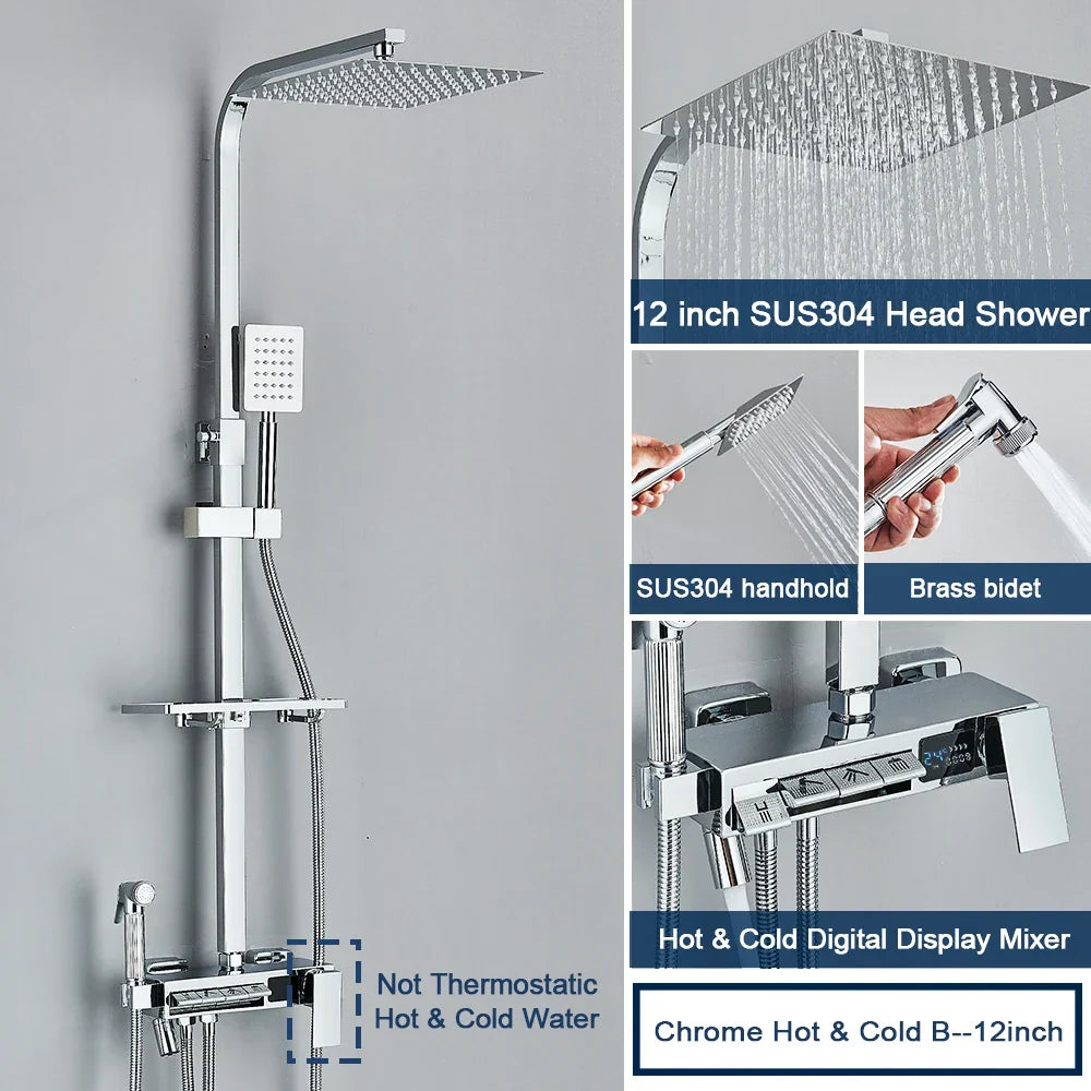 DecorBites™ Digital Display Shower System with Thermostatic Control and Tub Spout