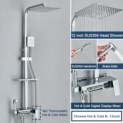 DecorBites™ Digital Display Shower System with Thermostatic Control and Tub Spout
