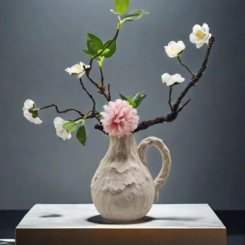 DecorBites™ Handmade Irregular Grain Ceramic Vase for Home Floral Arrangements