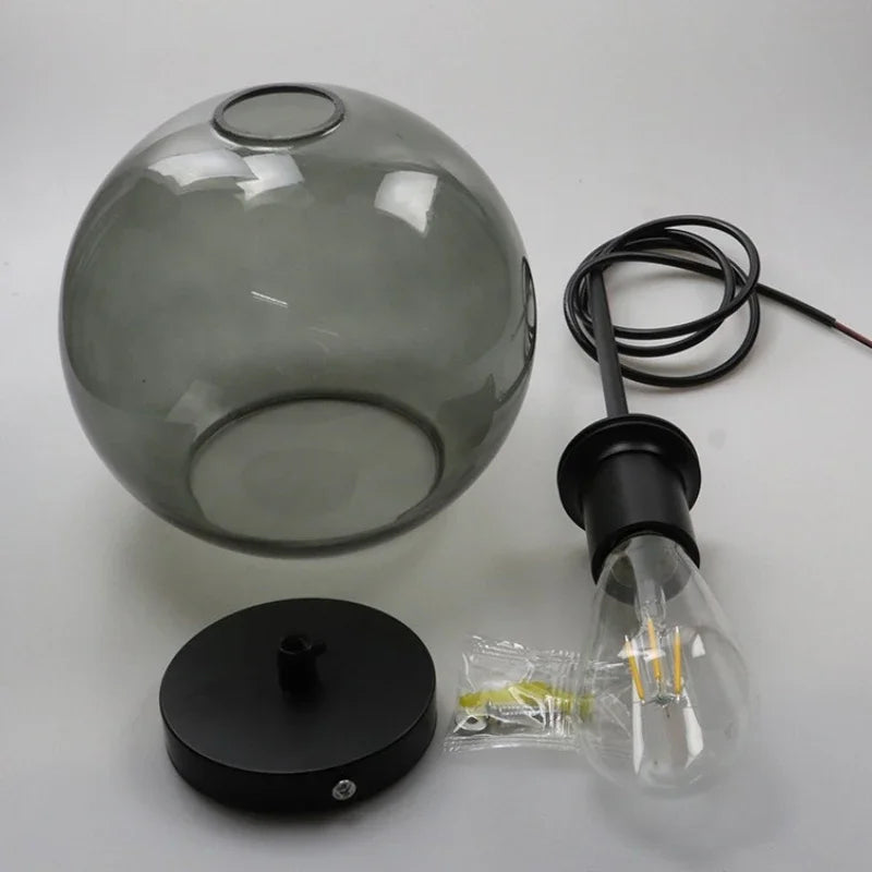 Smoky Gray Glass Globe Pendant Light With Iron Finish