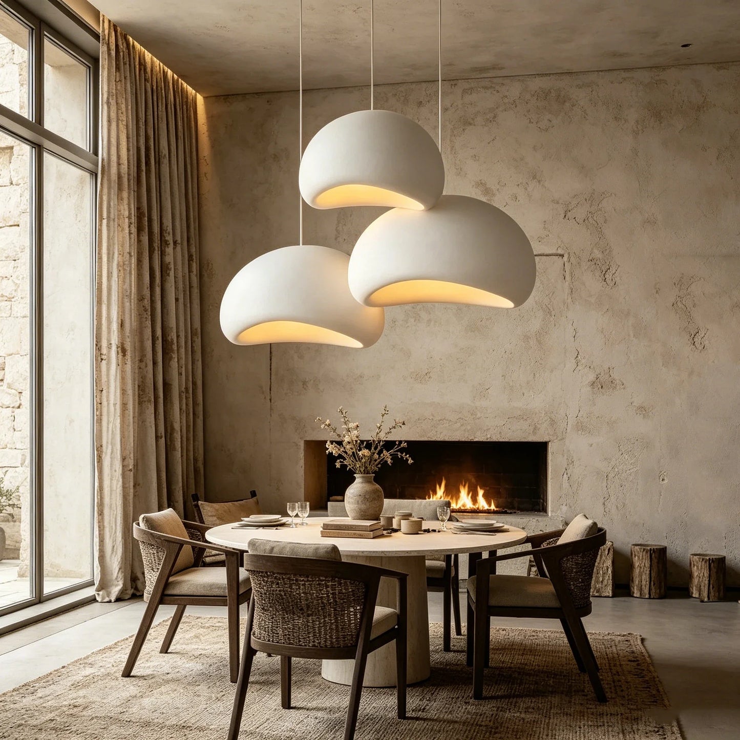 Nordic Wabi-Sabi White Or Gray Sculptural Pendant Light