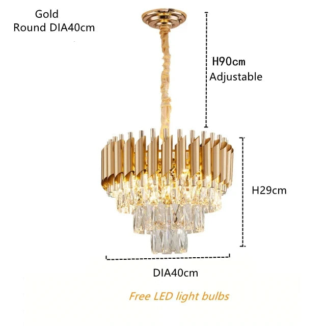 DecorBites™ Gold Crystal LED Pendant Light: Modern Luxury Suspension Lamp for Living Room & Restaurant
