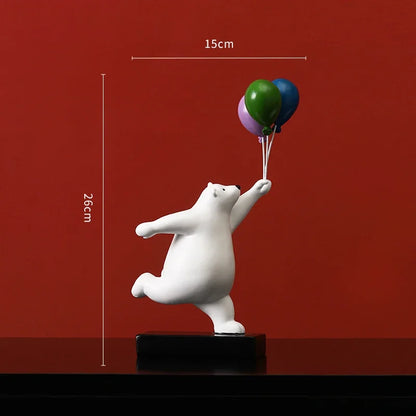 DecorBites™ Flying Bear Figurines Balloon Polar Bears Resin Decoration Modern Gift for Boy/Kids