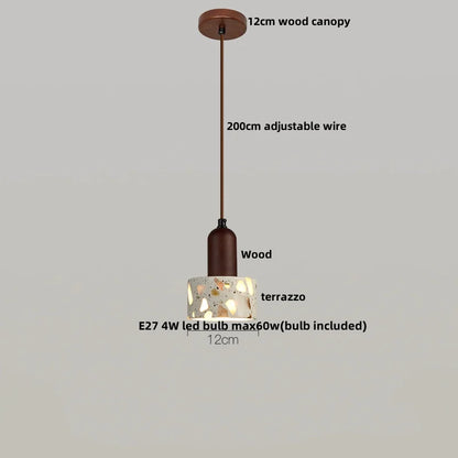 DecorBites™ LED Terrazzo Pendant Lamp White Stone Wood Hanging Light
