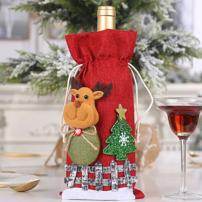 Creative Christmas Wine Bottle Set Golden Velvet Dress Wine Bottle Covers Sleeve Santa Snowman Xmas New Year Dinner Table Decor