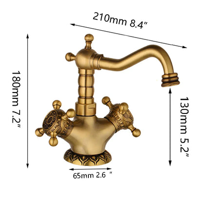 DecorBites™ Antique Brass Carved Waterfall Bathroom Faucet Set Mixer Tap