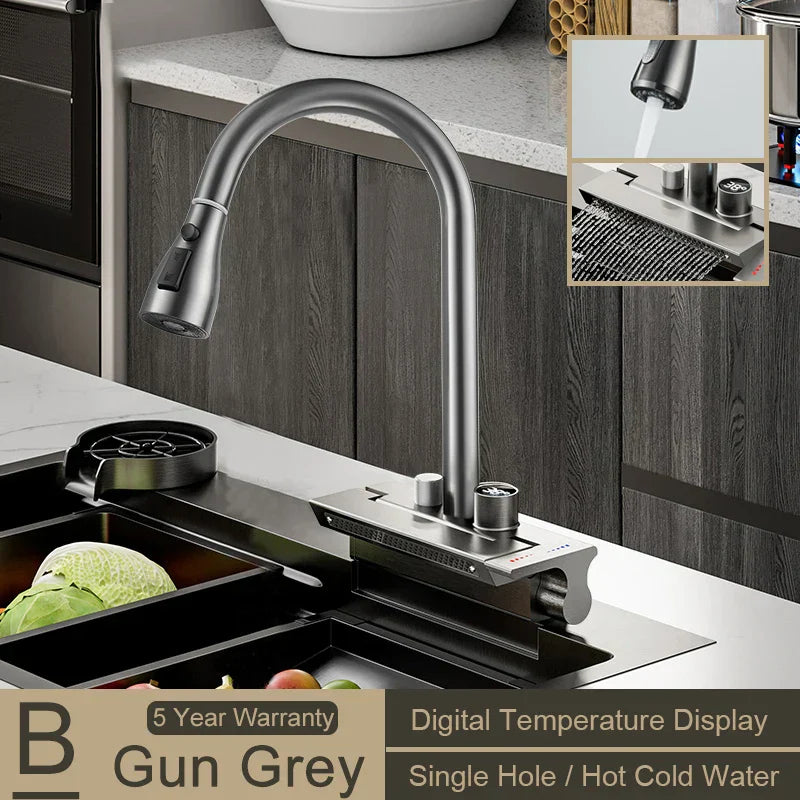 DecorBites™ Digital Display Pull Out Kitchen Faucet - Single Hole Temperature Mixer