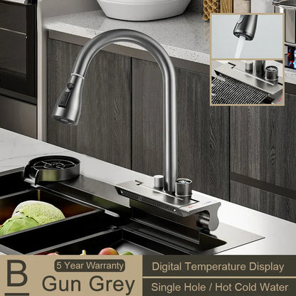 DecorBites™ Digital Display Pull Out Kitchen Faucet - Single Hole Temperature Mixer