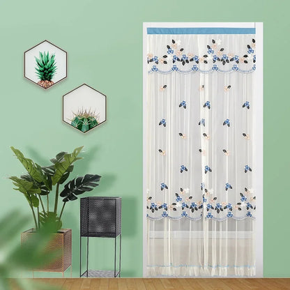 Decobites Lace Embroider Anti-Mosquito Net Door Curtains - Pleated Design for Light and Air Flow