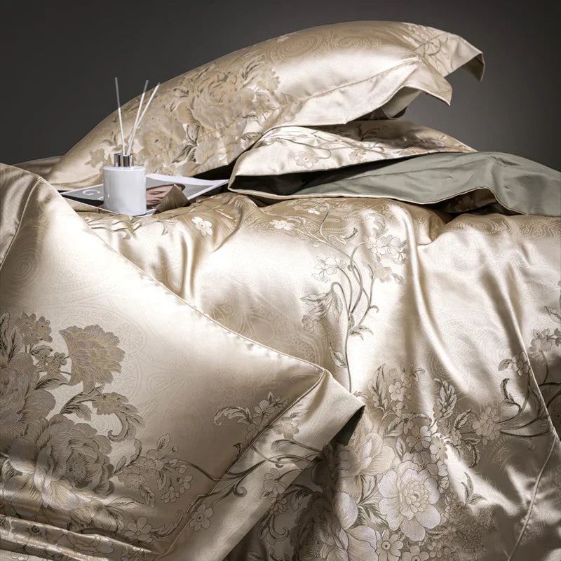 Decobites Luxe Satin Brocade Jacquard & Egyptian Cotton Patchwork Bedding Set