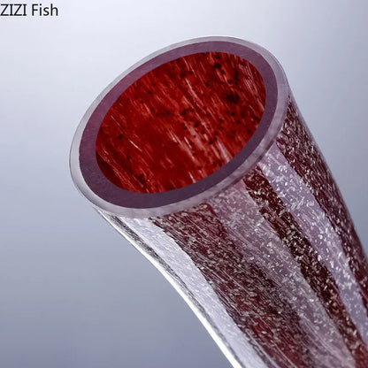 Jarrón de cristal rojo dorado DecorBites™ con flores artificiales - Decoración moderna para escritorio