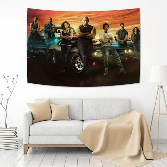 Decobites Fast & Furious Movie Poster Tapestry: Aesthetic Hippie Room Decoration