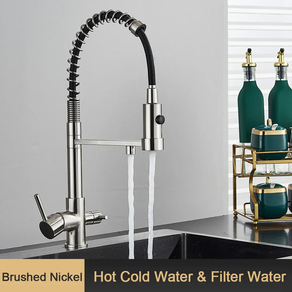 DecorBites™ Black 3 Way Drinking Water Filter Faucet: Brass, 360° Flexible, Purification Tap