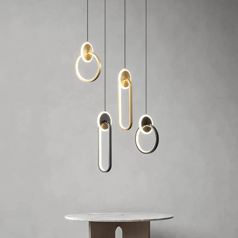 ثريا DecorBites™‎ دائرية من الذهب الأسود مع مصباح معلق بجانب السرير، كابل طويل 12 وات