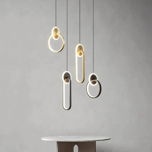 DecorBites™ Black Gold Round Pendant Light Chandelier for Bedside Long Cable 12W