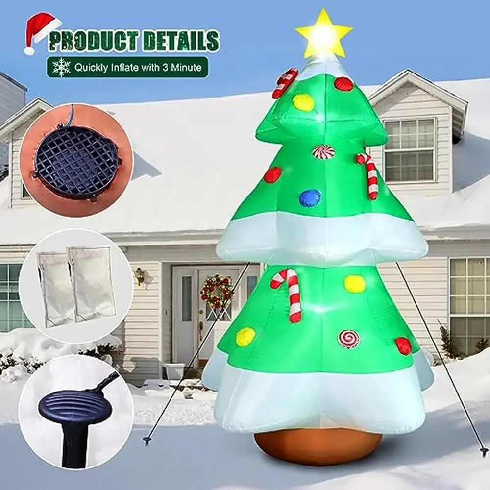 Christmas Inflatable Tree Outdoor Decor with LED Lights 10FT Giant Blow Up Christmas Yard Decoration Star Treetop Eye-Catching