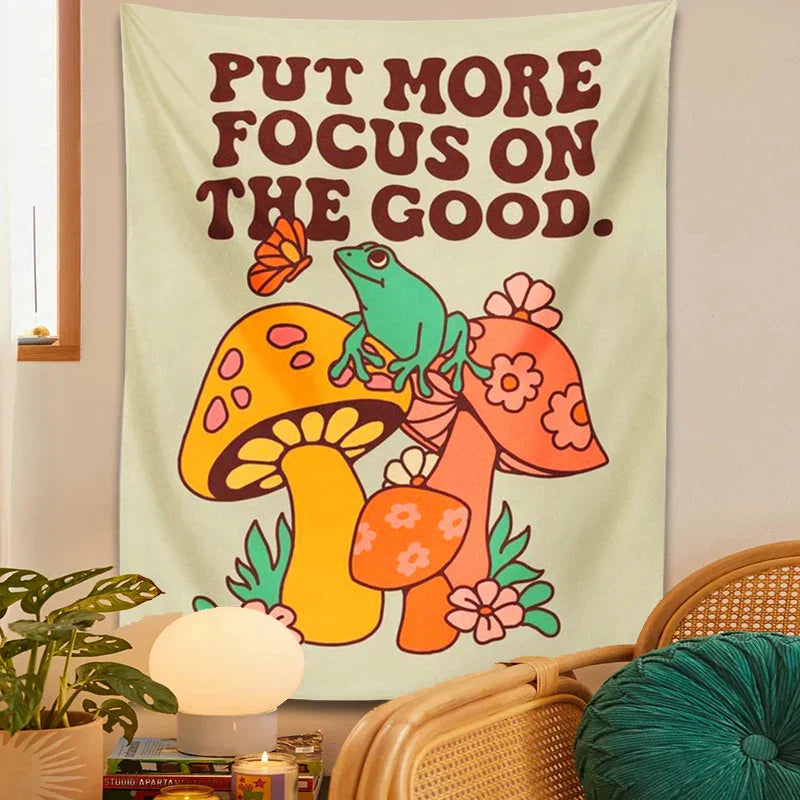 Decobites Mushroom Frog Tapestry Wall Hanging for Trippy Aesthetic Retro Boho Decor