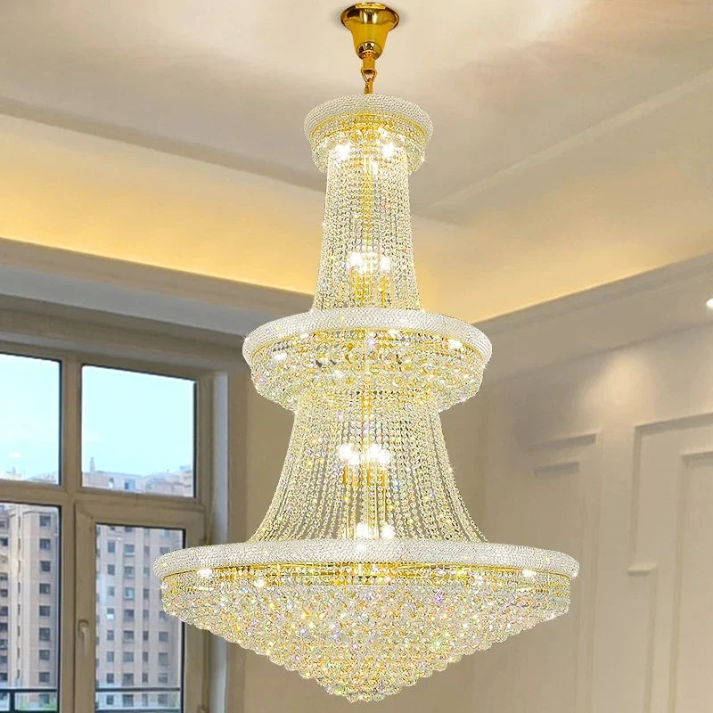 Modern Crystal Staircase Chandelier in Gold or Black