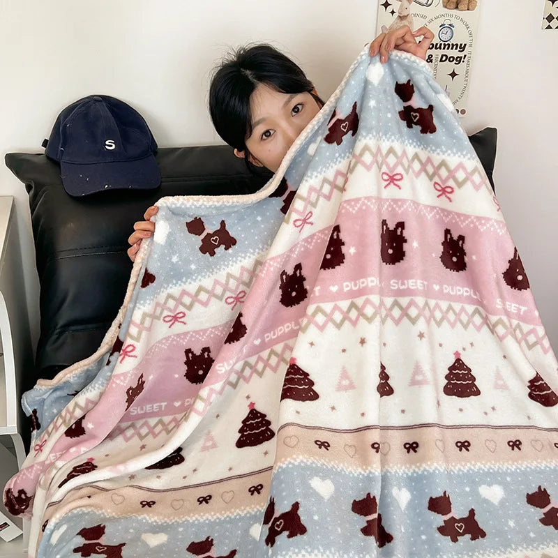 Manta estampada de terciopelo fino de doble cara DecorBites™ para adultos - Ropa de cama y decoración de sofá para primavera y otoño