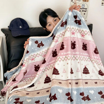 Manta estampada de terciopelo fino de doble cara DecorBites™ para adultos - Ropa de cama y decoración de sofá para primavera y otoño