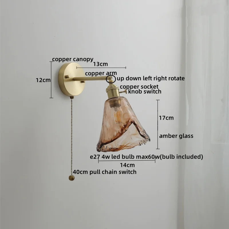 DecorBites™ Glass Copper LED Wall Lamp Sconce for Corridor Bedroom Living Room