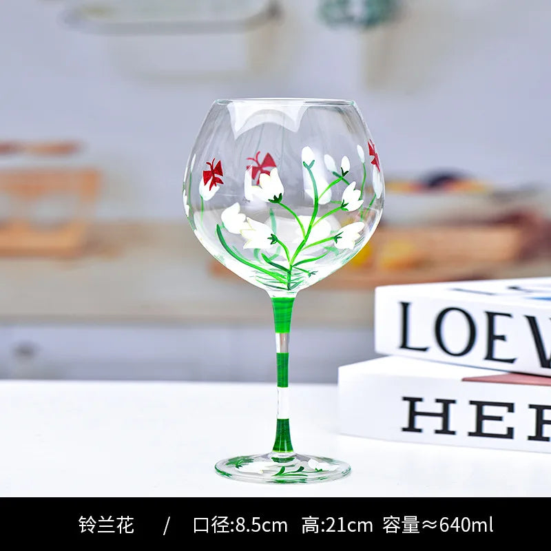 DecorBites™ Crystal Hand-Painted Floral Wine Goblet - Chinese Antique Red Wine Glass