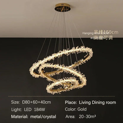 DecorBites™ Golden Round Crystal Chandelier | Nordic Luxury LED Halo Chandelier for Living Room