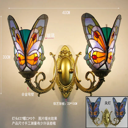 DecorBites™ Butterfly Glass Sconces LED Wall Lamps Tiffany Mediterranean Bedroom Lighting