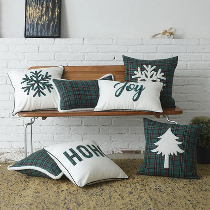 DecorBites™ Christmas Letter Embroidery Plaid Cushion Cover Set
