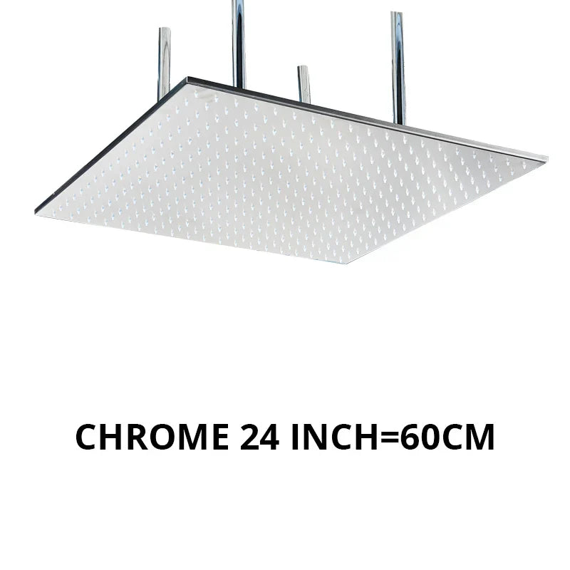 Cabezal de ducha tipo lluvia con luz LED cromada DecorBites™ de 24 pulgadas, montaje en techo, rociador superior y brazo.