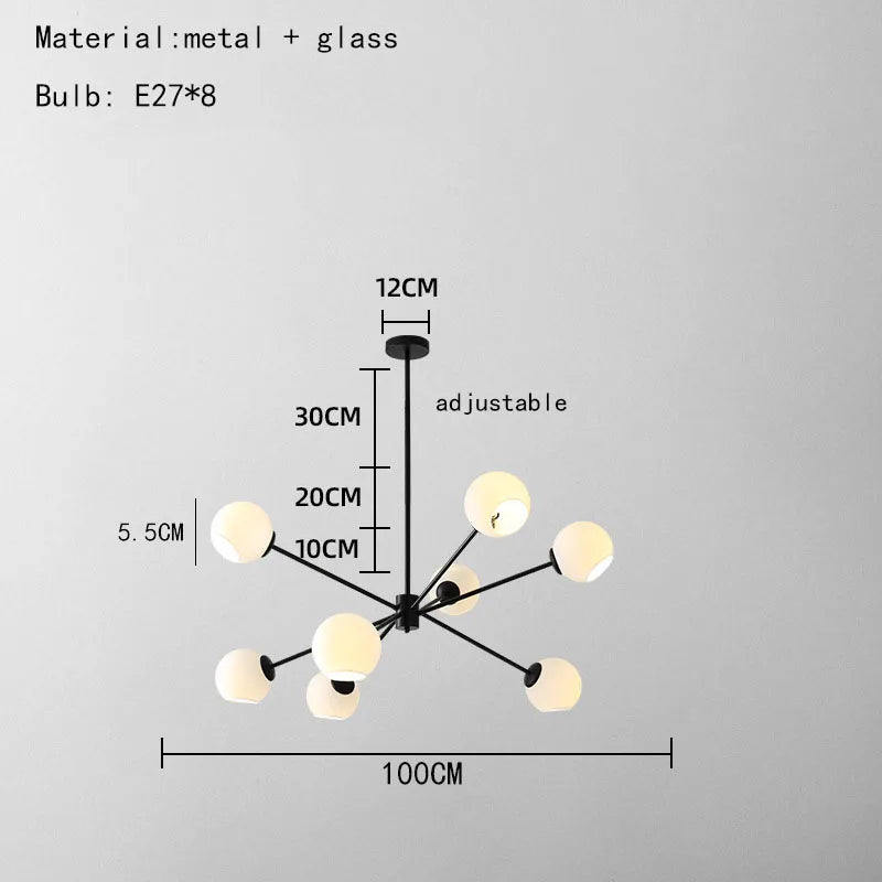DecorBites™ Glass Chandelier with Metal Frame for Parlor, Dining Room, and Bedroom Lighting