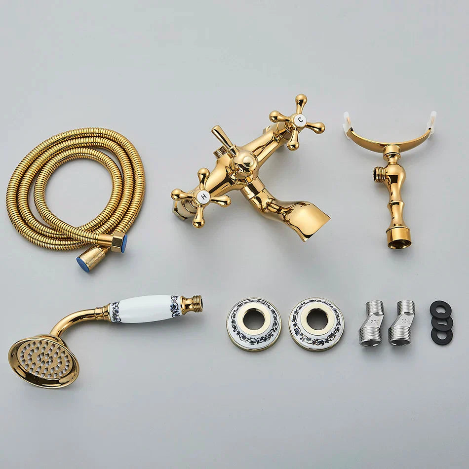 DecorBites™ Golden Black Bathtub Faucet with Hand Shower and Rotate Spout