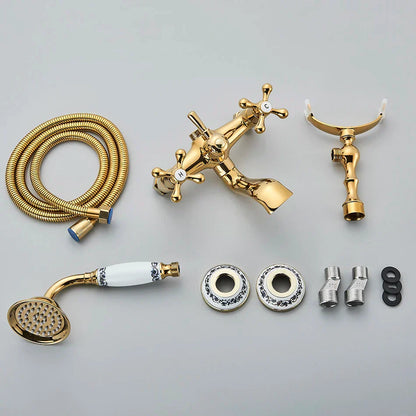 DecorBites™ Golden Black Bathtub Faucet with Hand Shower and Rotate Spout