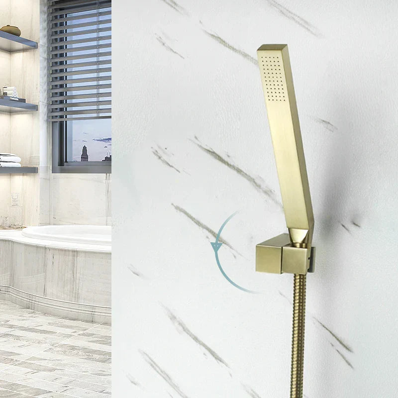 DecorBites™ Brushed Gold Brass Hand Shower with Stainless Steel Hose - Wall Mount