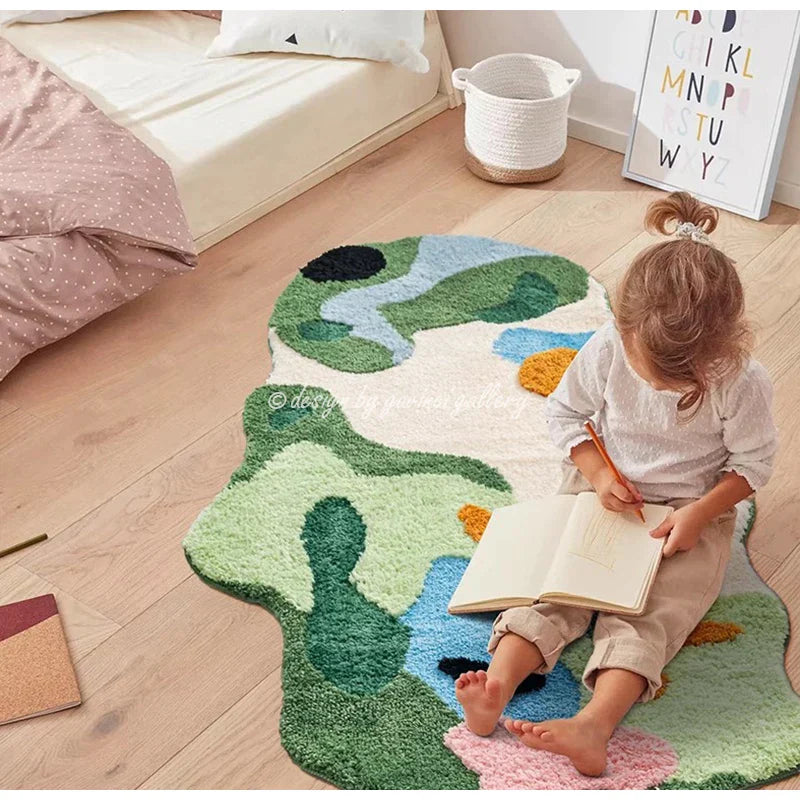 Alfombra DecorBites™ Luxe 3D de musgo tejida a mano - Alfombra irregular para habitación infantil