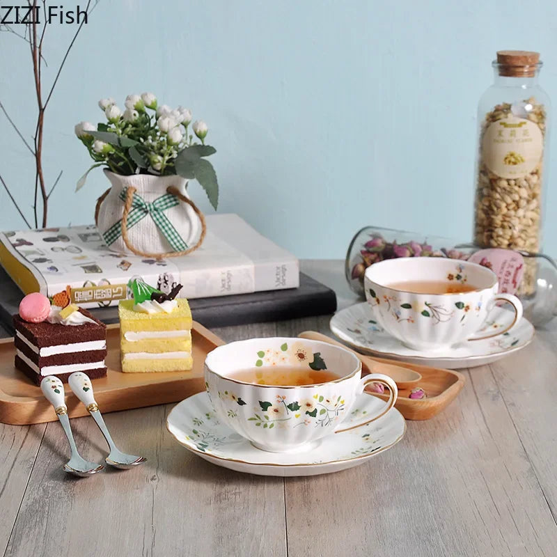 DecorBites™ Elegant Gold Flower Cup & Saucer Set - Delicate Porcelain Tea Coffee Mug