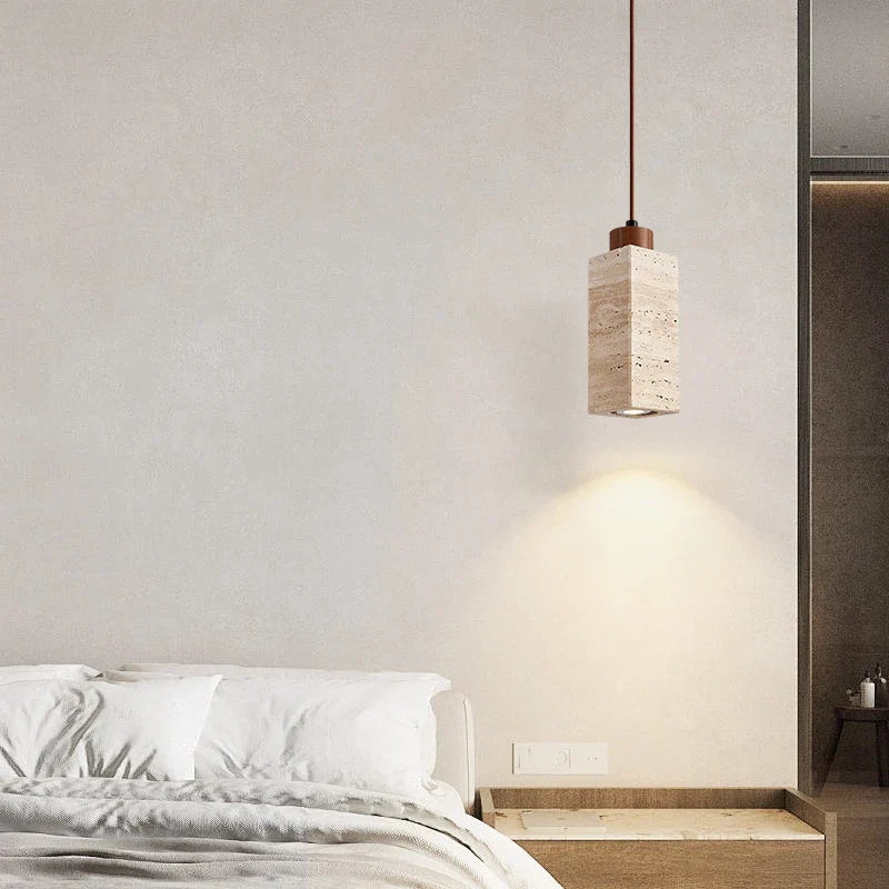 DecorBites™ Japanese Stone LED Pendant Lamps Yellow Travertine Wabi Sabi Hanging Light