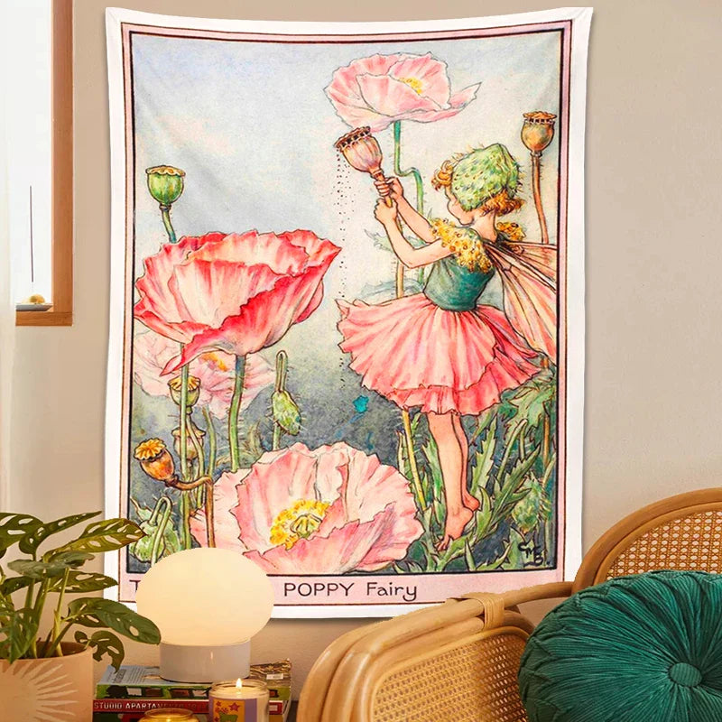 Decobites Psychedelic Flower Fairy Tapestry Wall Hanging - Bohemian Bedroom Decor