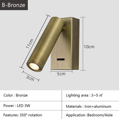 DecorBites™ Bedroom Wall Lamp Surface Spotlight Indoor Reading Sconce Lights