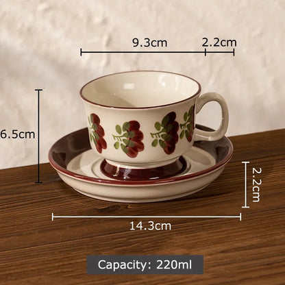 DecorBites™ Ink Flowers Ceramic Cup & Saucer Set - Gold-plated Coffee Mug for Dining Table
