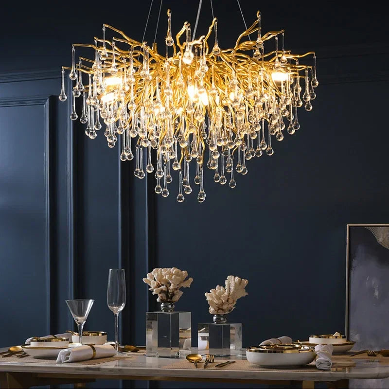 DecorBites™ Gold Crystal Ceiling Chandelier for Elegant Home Lighting