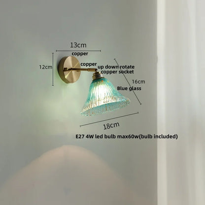 DecorBites™ Blue Glass Wall Sconce Pull Chain Switch Modern Stair Light