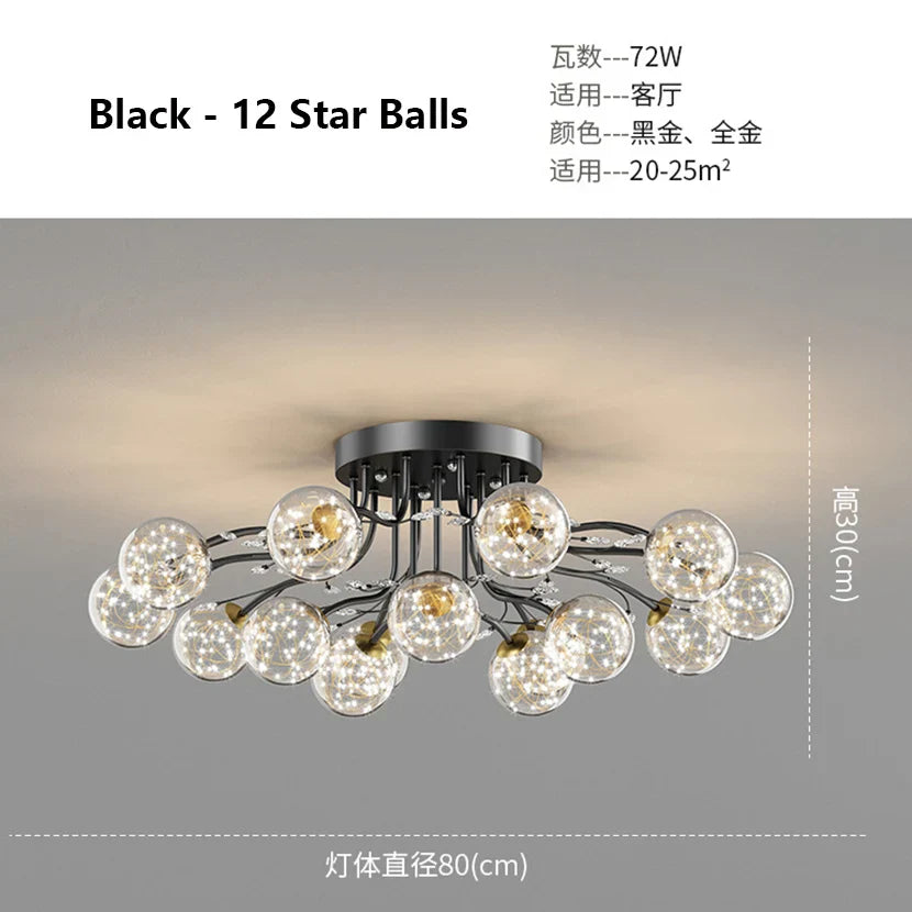 DecorBites™ Glass Bubble Ball Crystal LED Ceiling Light - Black Gold Aesthetic Décor