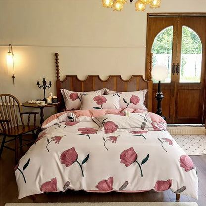 DecorBites™ Egyptian Cotton Bedding Sets - Queen King Ru Size, Print Sheet Pillowcase Duvet Cover Set