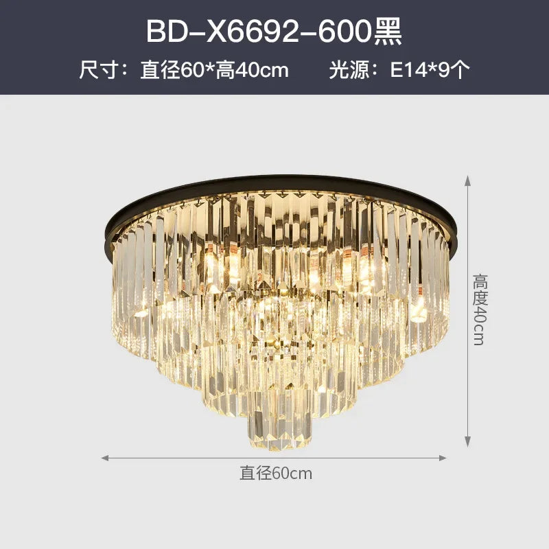 DecorBites™ Crystal Gold Black LED Chandelier - Multi-Storey Modern Round Pendant Lamp